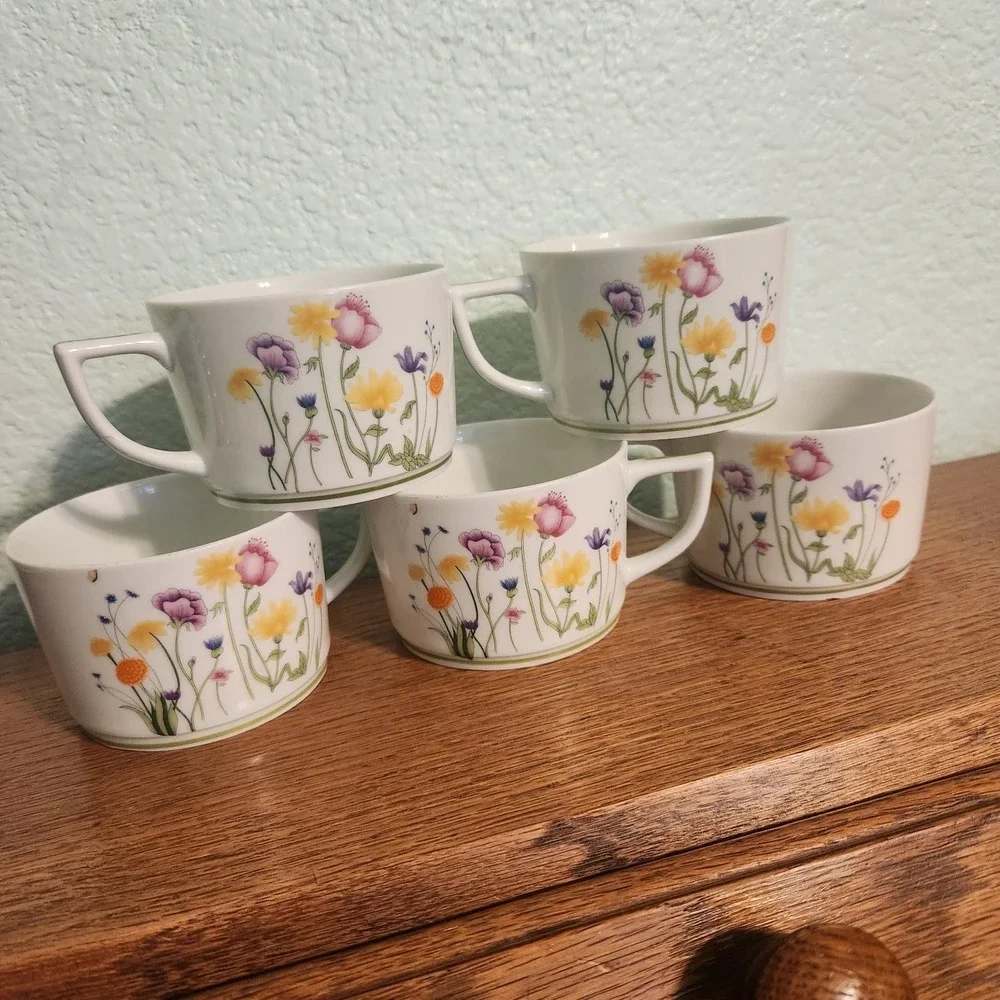 Denby English Garden Limoges France Porcelain Tea Cup Set‎ Of 5 Easter Spring